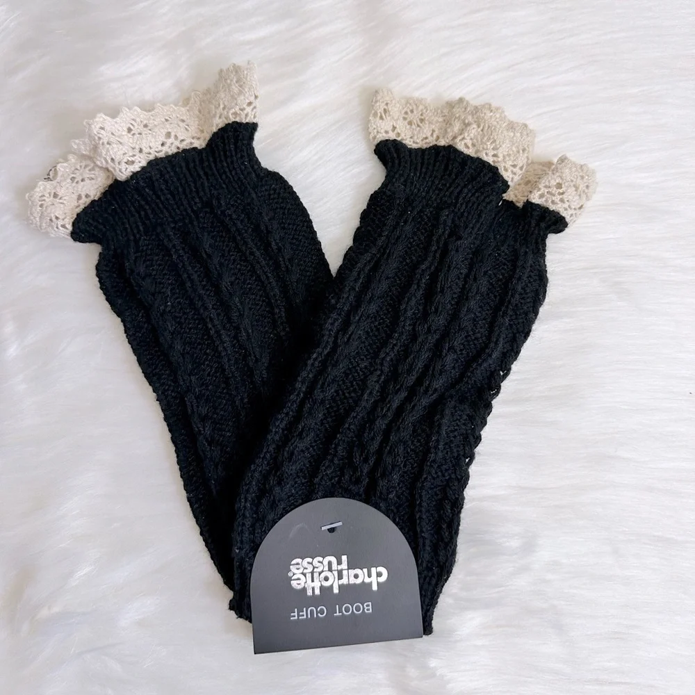 NWT Charlotte Russe Crochet Knit Boot Cuffs Toppers Black with Ivory OS